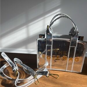 Marc Jacobs Silver Tote with Gold Lettering